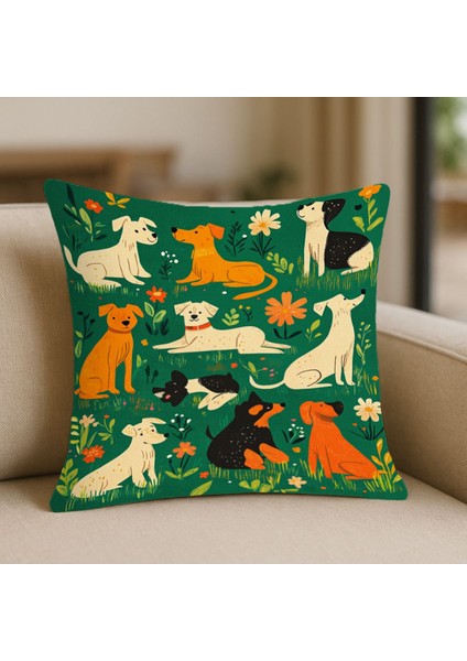 Geometrik Tarz Yeşil Desenli Kırlent Kılıfı – 43X43 Cm, Çift Taraflı, Fermuarlı, Yıkanabilir