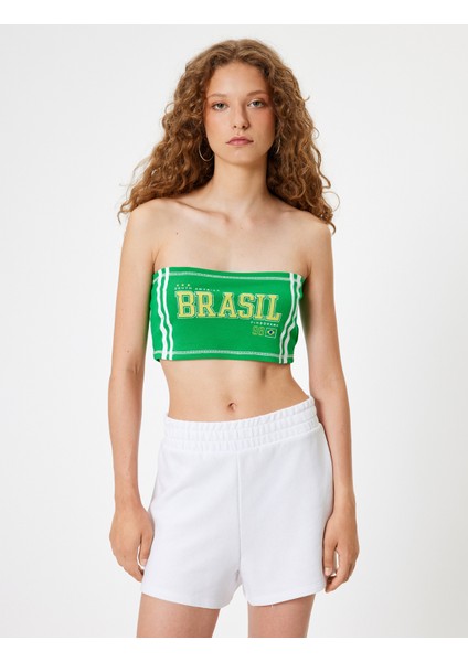 Yeni Sezon Straplez Crop Üst Slogan Baskılı Kolsuz Slim Fit