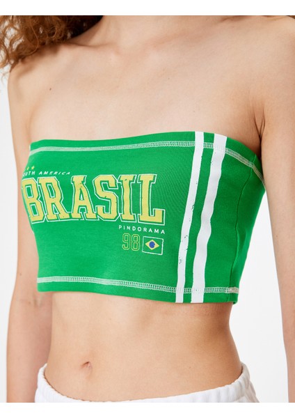 Yeni Sezon Straplez Crop Üst Slogan Baskılı Kolsuz Slim Fit