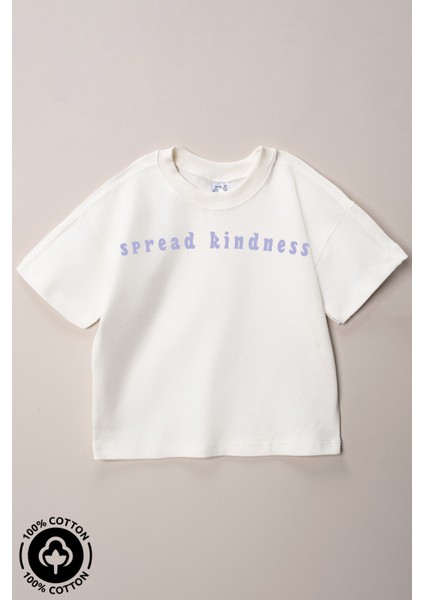 Kız Bisiklet Yaka Good Vibes Only Baskılı %100 Pamuklu Oversize T-Shirt Bebek-Çocuk