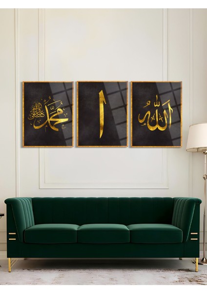 Allah Muhammed Elif 3'lü Set Dini Cam Tablo - Dini Tablolar-Islami Cam Tablo-Islami TABLO-ISL031 fırsatları