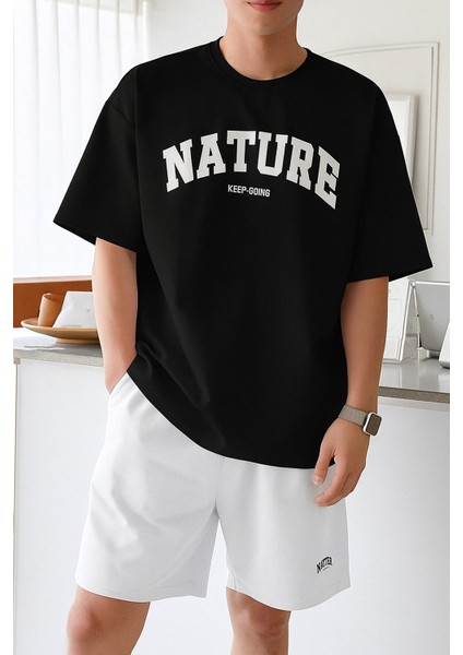 Erkek Tişört Baskılı Oversize T-Shirt Pamuklu Tişört Nature-Oversize