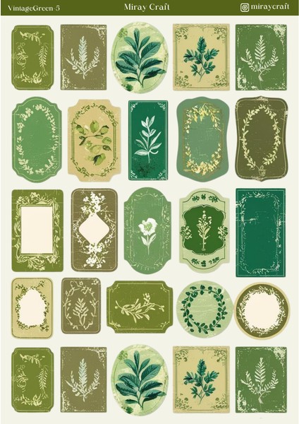 1 Adet Yeşil Vintage Temalı Sticker (12X17 Cm) Bullet Journal,scrapbook, Ajanda ve Planlayıcı Için
