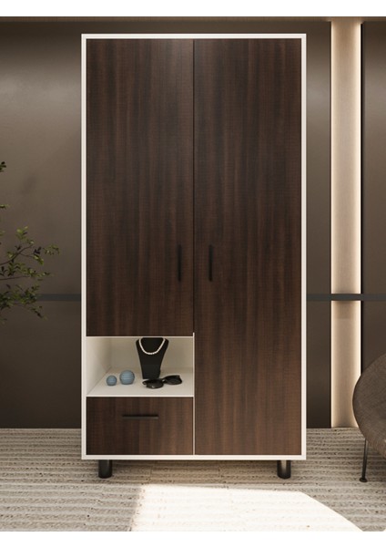 Lunexa 2 Kapaklı Mdflam Gardırop – Raflı ve Çekmeceli Dolap 00136