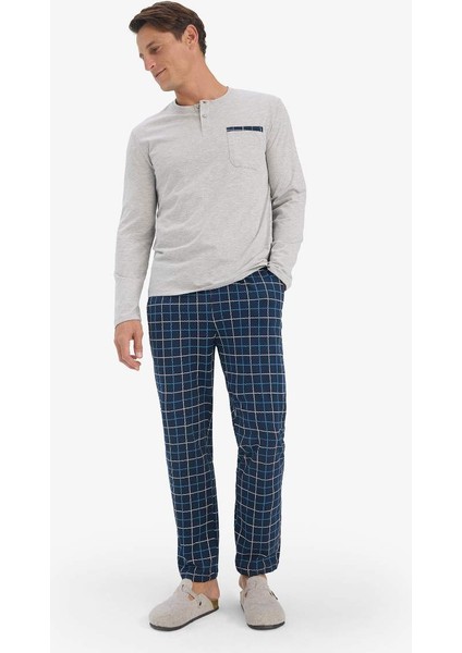 Yeni Sezon Regular Fit Pijama Takımı Uzun Kollu Üst Kareli Uzun Alt fiyatları
