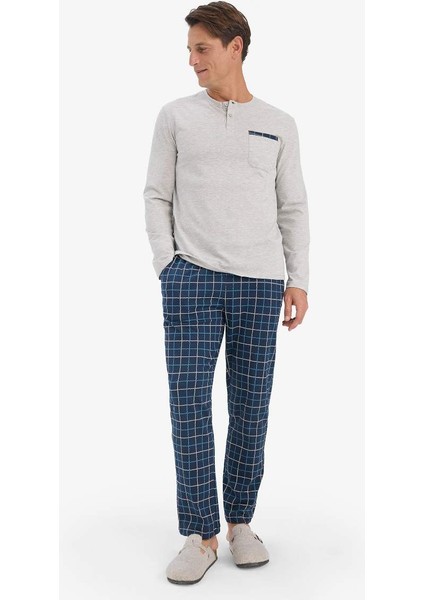 Yeni Sezon Regular Fit Pijama Takımı Uzun Kollu Üst Kareli Uzun Alt modelleri