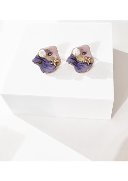 Taşlı Deniz Yıldızı ve Inci Detaylı Mineli Küpe