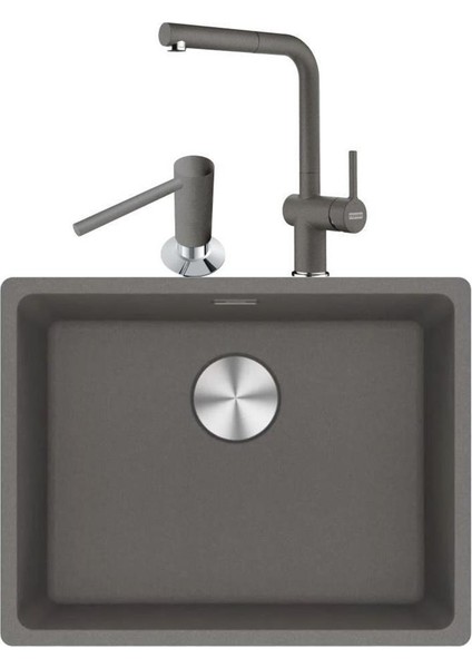 Maris Mrg 210/110-52 Stone Grey Granit Eviye Actıve Plus Doccia 2.0 Armatür Sıvı Sabunluk Üçlü Set Stone Grey