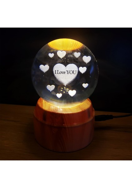 Kalpli I Love You Tasarımlı Dönen Cam Küre
