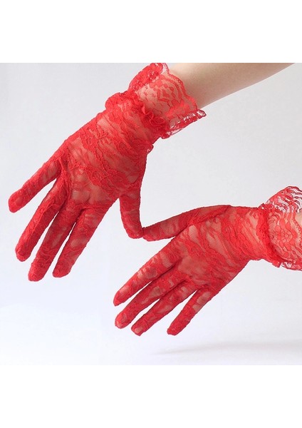 Güpürlü Bilek Boyu Kırmızı Dantel Eldiven Yetişkin fiyatları