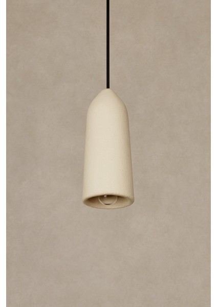 Doğal Doku Beton Sarkıt Avize, Açık Taş Rengi, El Yapımı Minimal Tavan Aydınlatması, 40X15 cm