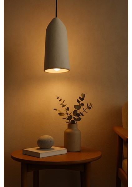 Doğal Doku Beton Sarkıt Avize, Açık Taş Rengi, El Yapımı Minimal Tavan Aydınlatması, 40X15 cm fiyatları
