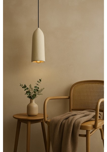 Doğal Doku Beton Sarkıt Avize, Açık Taş Rengi, El Yapımı Minimal Tavan Aydınlatması, 40X15 cm indirimleri