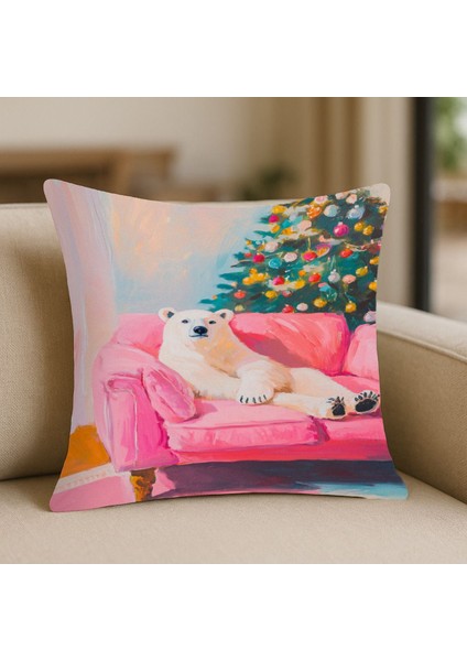 Kutup Ayısı Desenli Kırlent Kılıfı – 43X43 Cm, Çift Taraflı, Fermuarlı, Yıkanabilir