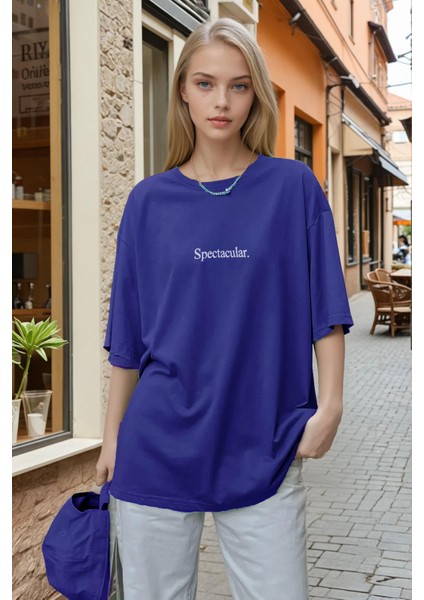 Kadın Saks Mavisi Spectacular Oversize Salas T-Shirt