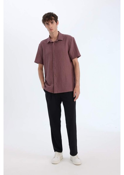 Yeni Sezon Regular Fit Polo Yaka Krinkıl Yazlık Kısa Kollu Gömlek