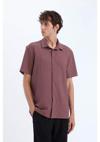 Yeni Sezon Regular Fit Polo Yaka Krinkıl Yazlık Kısa Kollu Gömlek