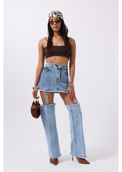 Tozluk Detay Yüksek Bel Mavi Jean