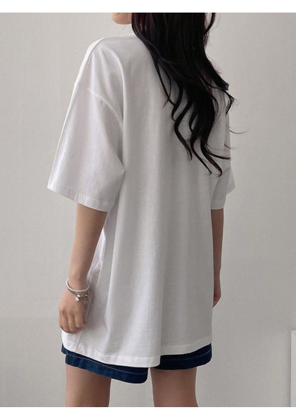 Kadın Tişört Baskılı Uzun T-Shirt Pamuklu Oversize Tişört Unıversity-Kadın fiyatları