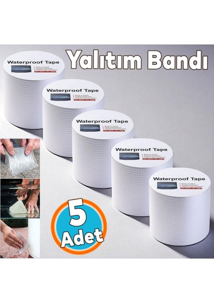 2 Metre Çatı Izolasyon Bandı Su Sızdırmazlık Geçirmezlik Yalıtım Çamur Tamir Çatlak Boru Bant 5 Adet