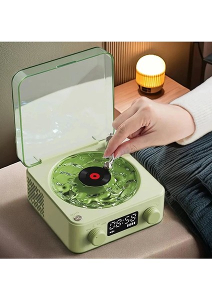 Waves Nostalji Plak Görünümlü Bluetooth Hoparlör 3D Ses Dalgası Retro Müzik Plak Yeşil