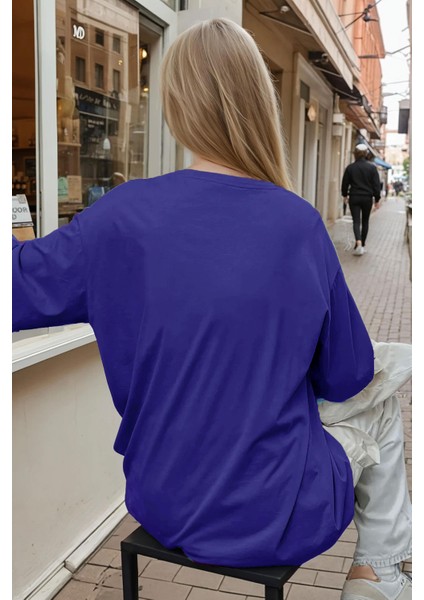 Kadın Saks Mavisi Free Life Bisiklet Yaka Oversize Salas T-Shirt fiyatları