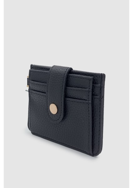 Fione Çıtçıt Kapamalı 6 Bölmeli Çıkarılabilir Anahtarlıklı Mini Kadın Cüzdan Siyah