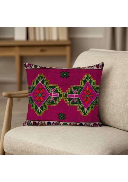 Yörük Motifli Kilim Desenli Çift Taraflı 43X43 cm Dekoratif Kırlent Kılıfı modelleri
