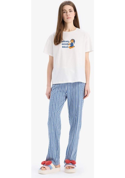 Yeni Sezon Garfield Pijama Takımı Kısa Kollu Üst Esnek Belli Uzun Altı-Fall In Love