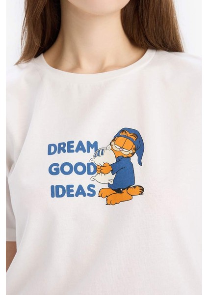 Yeni Sezon Garfield Pijama Takımı Kısa Kollu Üst Esnek Belli Uzun Altı-Fall In Love