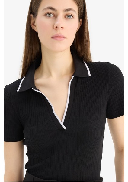 Yeni Sezon Slim Fit Dar Kesim Fitilli Kaşkorse Kısa Kollu Polo Tişört fırsatları