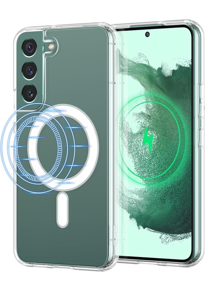 Samsung Galaxy S22 Plus Uyumlu Kamera Korumalı Magsafe Wireless Şarj Özellikli Şeffaf Silikon Kılıf