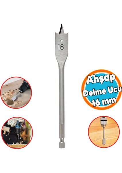 Ahşap Delme Ucu Matkap Ucu Tahta Sunta Plastik Alçıpan Delme Ucu Bits Yaprak Uç 16 mm
