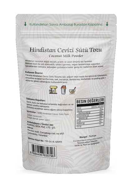 Hindistan Cevizi Sütü Tozu 100GR fiyatları
