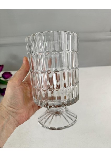 Ayaklı Cam Sütun Vazo Şeffaf 18 cm modelleri