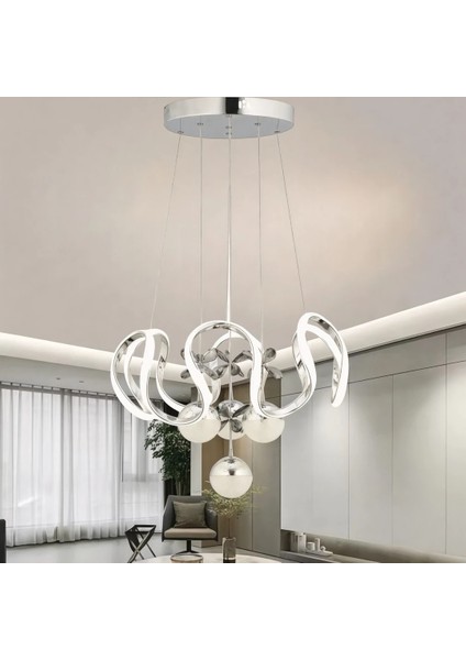 Irem Krom Kaplama 3 Renk Ledli Modern Özel Tasarım Sarkıt Ledli Avize Salon Avizesiirem