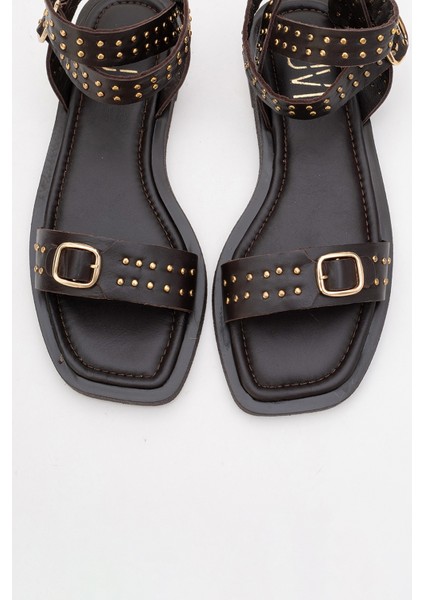 Carril Kahverengi Hakiki Deri Troklu Kadın Sandalet fiyatları