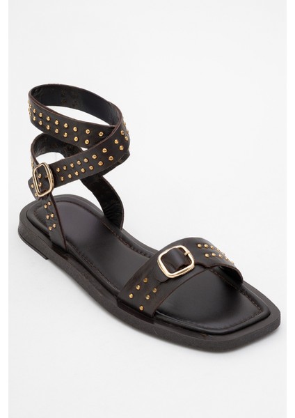 Carril Kahverengi Hakiki Deri Troklu Kadın Sandalet modelleri