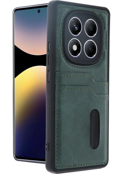 Xiaomi Redmi Note 14 Pro 4g Kılıf Sara Kartvizitli Deri Kılıf - Koyu Yeşil Bstmy