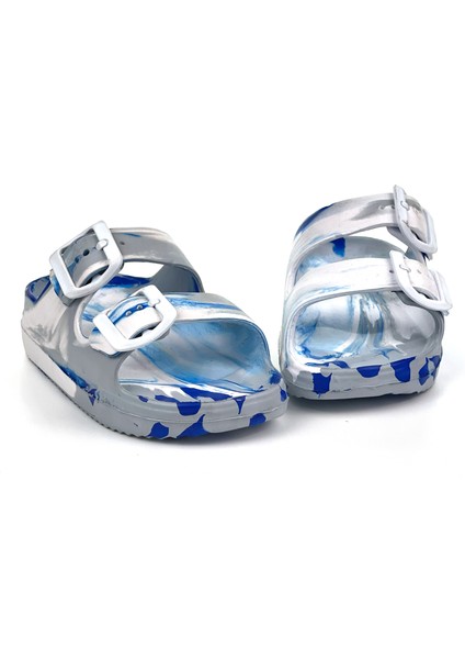 Erkek Çocuk Gri Beyaz Tokalı Figürlü Ortopedik Rahat Günlük Plaj Terlik