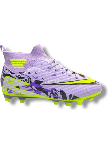 Çoraplı Unisex Krampon Halısaha & Çimsaha Ayakkabı Lila Sarı Desenli modelleri