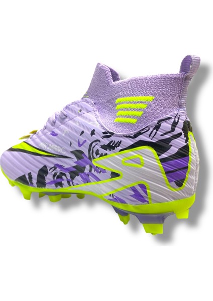 Çoraplı Unisex Krampon Halısaha & Çimsaha Ayakkabı Lila Sarı Desenli fırsatları