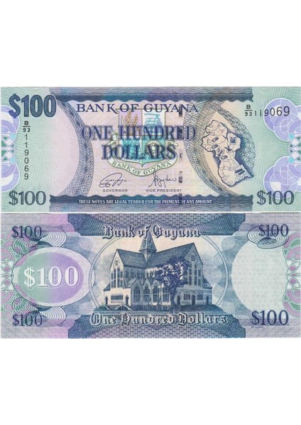 Guyana 100 Dolar 2022. Çil Kondisyon.
