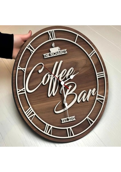 6mm Roma Rakamlı ve Caffee Bar Dekoratif Duvar Saat+ Isim Bildiriniz