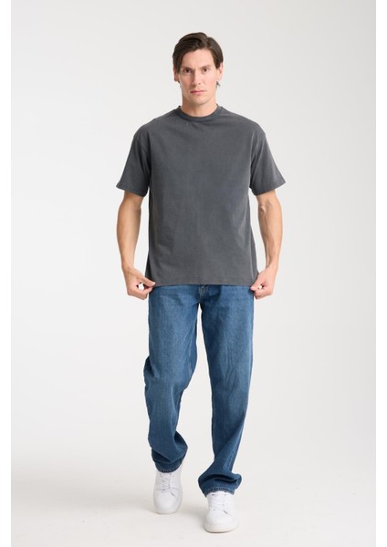 Erkek Pamuk Bisiklet Yaka Oversize T-Shirt - Yazlık Rahat ve Trendy Tarz fırsatları