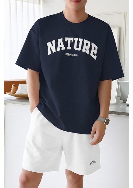 Erkek Tişört Baskılı Oversize T-Shirt Pamuklu Tişört Nature-Oversize
