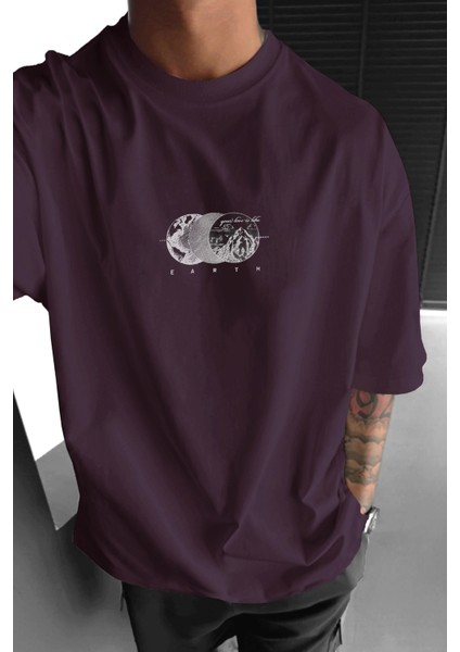 Erkek Mürdüm Earth Oversize Fit Bol Geniş Kalıp Salaş Kesim T-Shirt