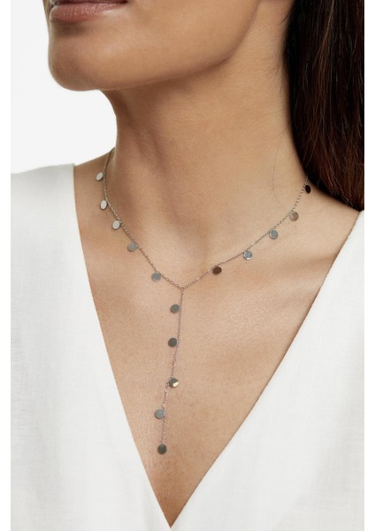 Pullu Gümüş Rengi Y Kolye