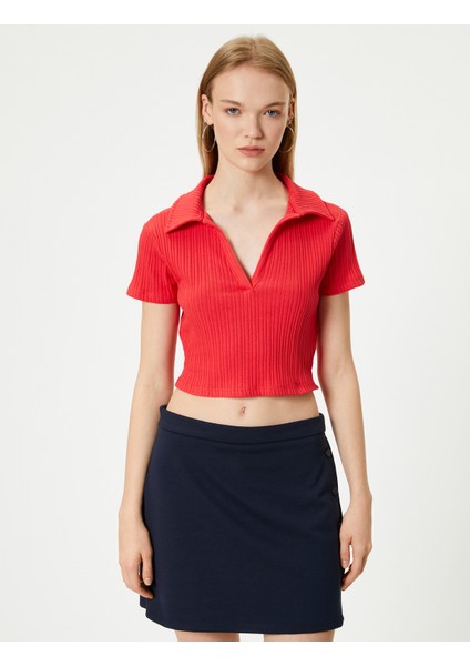 Yeni Sezon Polo Yaka Crop Tişört Kısa Kollu Ribanalı Pamuklu modelleri