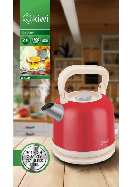 KK-3340 Paslanmaz Çelik Retro Su Isıtıcı Kettle 2,2 Litre